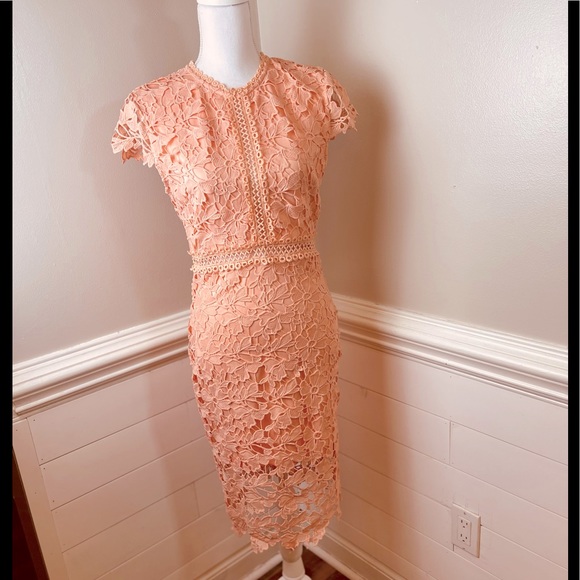 chinese dress ladies Farm Rio Orange Lace Long Sleeve Midi Dress, Orange / XXS main image 1